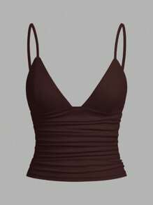 SHEIN EZwear 3 件套女士休闲褶皱修身吊带背心，带胸罩杯，适合夏季 - 彩色 - 查看 10