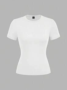 SHEIN EZwear 3 件套女士黑色、绿色、白色圆领休闲紧身长袖 T 恤套装，适合夏季