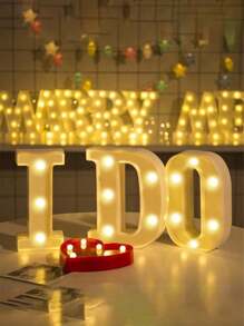 26 Letter LED Lights Luminous Number 0-9Lamp Wedding Birthday Christmas Decoration Decoration Night Light Party Bedroom 16CM Height (Without Battery) - White - View 2