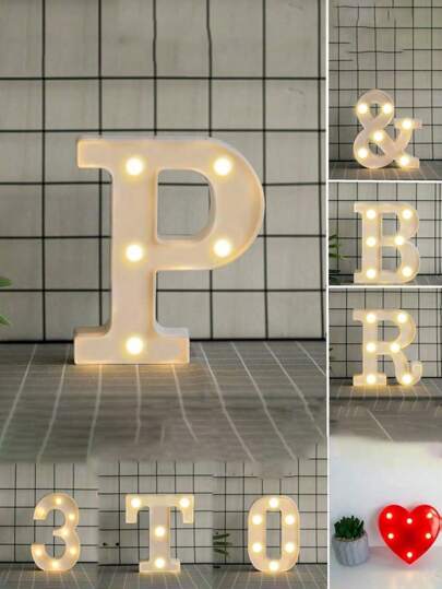 26 Letter LED Lights Luminous Number 0-9Lamp Wedding Birthday Christmas Decoration Decoration Night Light Party Bedroom 16CM Height (Without Battery)