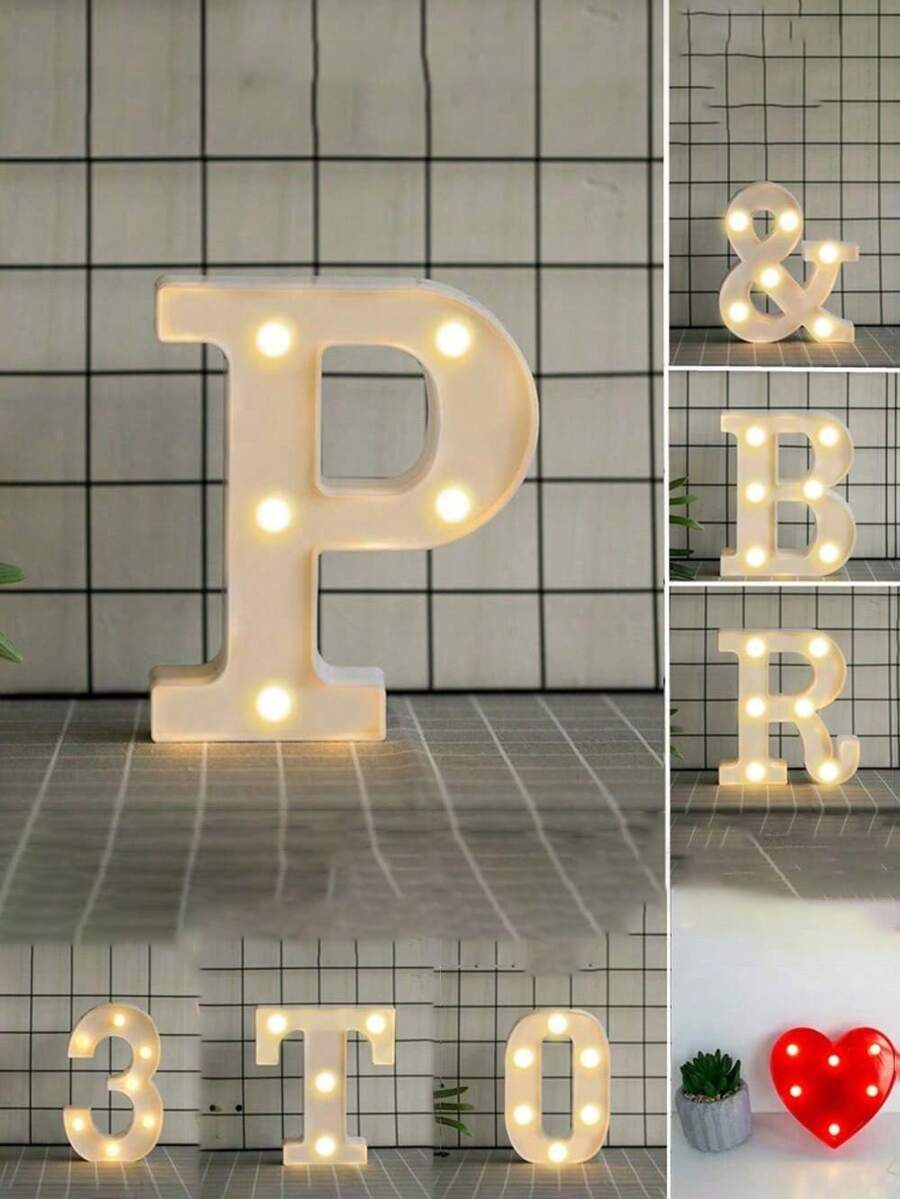 26 Letter LED Lights Luminous Number 0-9Lamp Wedding Birthday Christmas Decoration Decoration Night Light Party Bedroom 16CM Height (Without Battery) - White - View 1