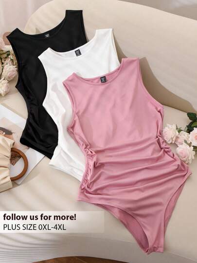 CosyJoli 大码女式春夏时尚休闲舒适日常百搭基本款多色无袖修身紧身衣 3 件装，女士夏季服装，女士外出上衣