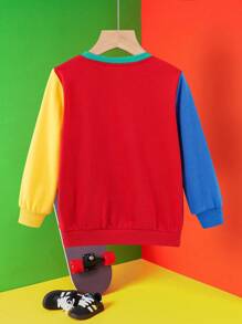 LOONEY TUNES X SHEIN Sudadera de cuello redondo de manga larga con bloqueo de color y estampado de dibujos animados para niño pequeño - Multicolor - Ver 3
