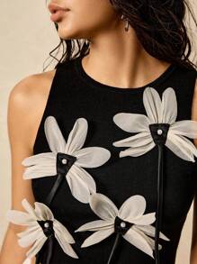 Easelle 毛线上衣 立体花朵 黑色网花 复古游牧风 - 黑色 - 查看 6