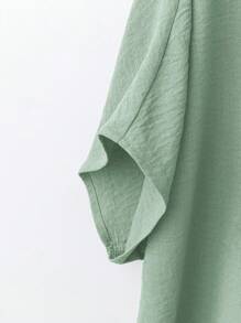 Linhara Plus Size Women's Casual Holiday Round Neck Drop Shoulder Loose Blouse, Summer - Mint Green - View 4