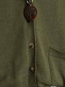 Linhara 大码女式纯色针织V领前扣无袖休闲背心，春秋季 - 墨綠色 - 查看 3