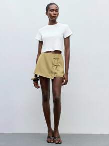 Maija 2025 Otoño Nuevo Diseño de Bajo Asimétrico con Lazo Lateral Decorativo Falda de Mujer, Moderna Elegante Urbana Romántica Refinada Campestre Festival de Música Vintage Aeropuerto Viaje Calle Invitado de Boda Cumpleaños Halloween Casual de Oficina Cita Fiesta Salida Aeropuerto - Mostaza Amarilla - Ver 4