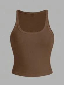 Slaydiva 3pcs/Set Atasan Tank Camisole Kasual Ketat Ukuran Plus Wanita, Hitam, Cokelat Tua, Krem Muda, Cocok untuk Musim Panas dan Kembali ke Sekolah - MultiWarna - View 5