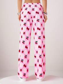 HELLO KITTY AND FRIENDS | SHEIN Women's Loose Low Waist Cute Cartoon Graphic Casual Sport Trousers, Pink, Summer - Pink - View 2