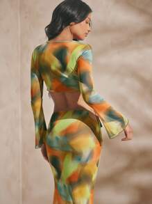 Hauture 女士性感夏季度假两件套，水绿色抽象印花 - 彩色 - 查看 4