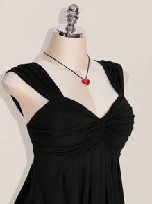 SHEIN ICON 大码女式黑色扭纹前部无袖娃娃裙针织上衣，Y2K 风格，适合毕业、返校、夏季 - 黑色 - 查看 6