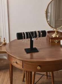 1 件 T 形天鹅绒珠宝展示架，单层手链收纳架，适用于头带、项链、手表、手链展示架 1 件，黑色手链收纳架，适用于家庭 - 黑色 - 查看 1