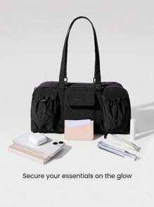 GLOWMODE 6L Hydro Hustle Water-Repellent Exterior Drawstring Snap Closure Zipper Flap Pockets Compartments Shoulder Duffle Bag Gym Studio Travel Vacation Holiday Daily Casual Wear Fall Winter