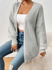 EMERY ROSE Áo len cardigan dài tay màu trơn đơn giản cho nữ - Màu Xám nhạt - Xem 4