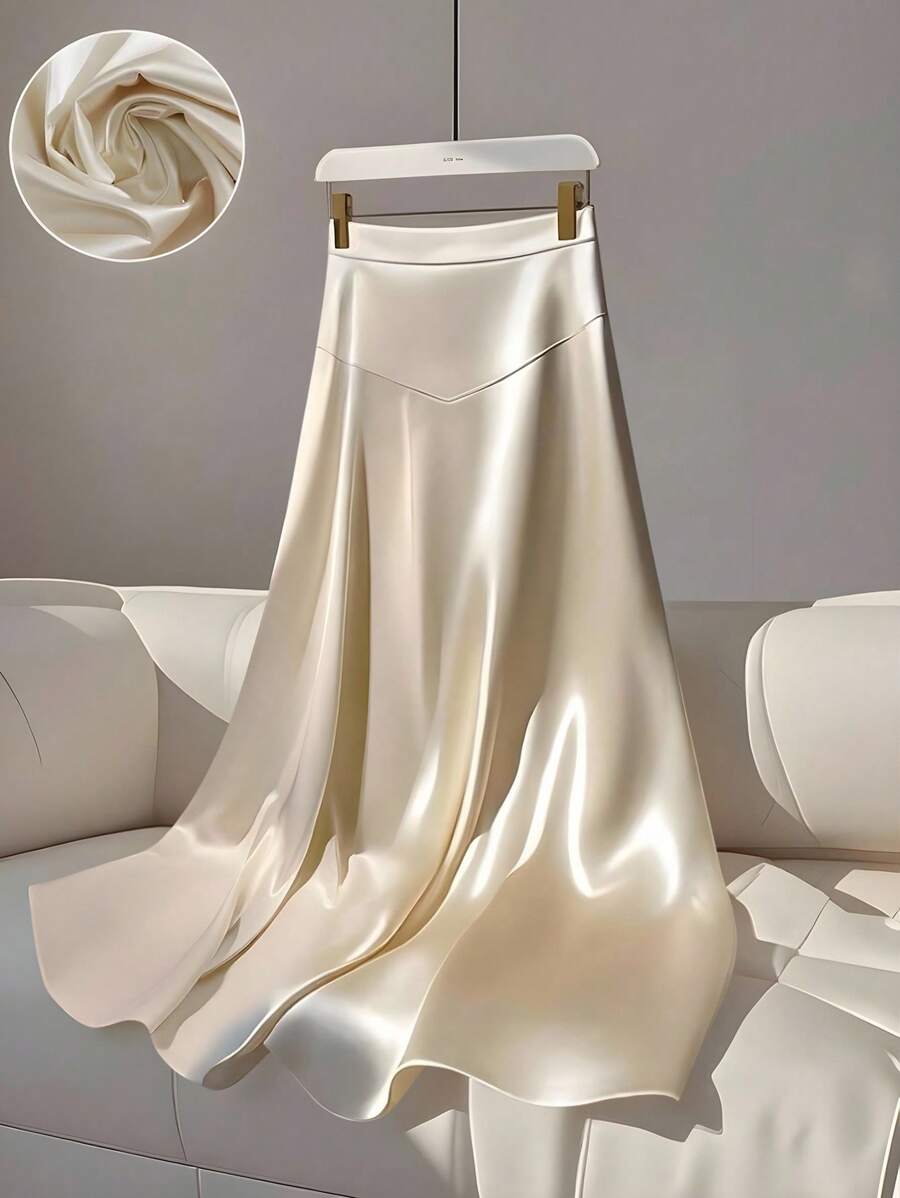 SHEIN Clasi Plus Size Women Solid Color Elegant Office Skirt - Beige - View 1