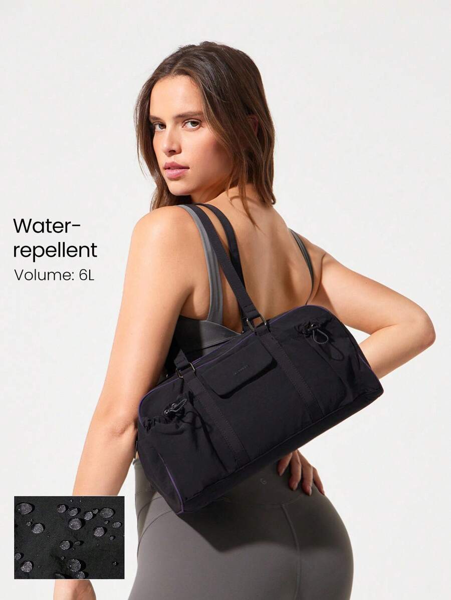 GLOWMODE 6L Hydro Hustle Water-Repellent Exterior Drawstring Snap Closure Zipper Flap Pockets Compartments Shoulder Duffle Bag Gym Studio Travel Vacation Holiday Daily Casual Wear Fall Winter