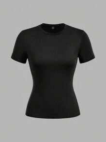 SHEIN EZwear 3 件套女士黑色、绿色、白色圆领休闲紧身长袖 T 恤套装，适合夏季