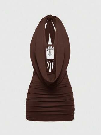 Grunge Punk Sexy Y2K Kreuzanhänger tief ausgeschnittenes Rückenfreies Mini-Kleid Damen Sommer Urlaub Strand Outfits Westliche Kleidung Gyaru Konzert Outfit