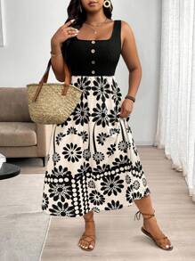 DreamSkyne Đầm không tay họa tiết hoa Colorblock ngày lễ cỡ lớn - Nhiều màu - Xem 8