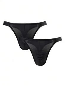 SHEIN 2 Pcs Men Solid Color Ribbed Pattern Thong Underwear Set