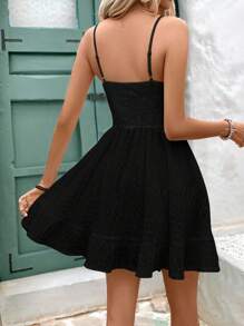 SHEIN Frenchy Women's Solid Color Ruffle Hem Casual Strap Dress, Vacation Style,Rave Outfits Festival Black Summer Beach Holiday Resort - Black - View 2