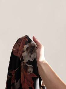 SHEIN ICON 加大码无袖船领枫叶印花网眼罩层连衣裙，适合夏季、毕业典礼、返校、暑假，也适合秋季 - 彩色 - 查看 9