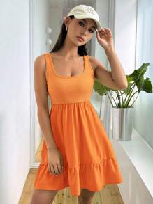 SHEIN Unity Women's Fashionable Ribbed Patchwork Sleeveless Dress - Burnt Orange - View 6