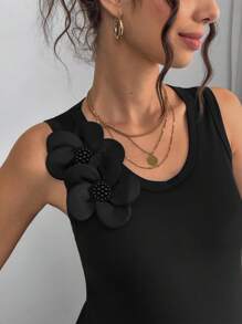 Momance Camiseta sin mangas con cuello redondo, decoración floral 3D y unicolor para maternidad