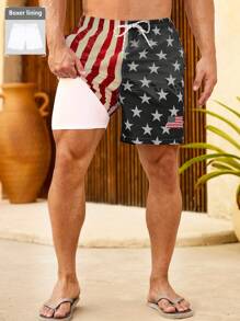 Surfspeed Men's Striped & Star Print Casual Beach Shorts - Multicolor - View 1