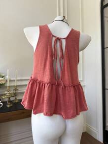 Comfortcana 女式度假休闲针织无袖雪花装饰T恤 - 紅木色 - 查看 2