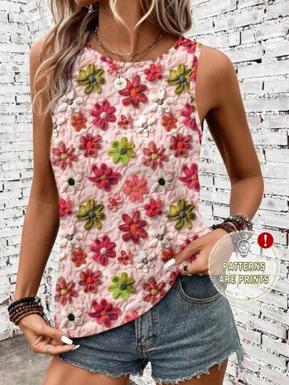 EMERY ROSE Casual Minimalist Colorful Floral Pattern Ladies Tank Top, Suitable For Summer Vacation