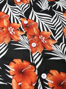Surfspeed Men's Tropical Print Casual Shirt & Shorts Set, Vacation Outfit Men Vacation Short Sets Men Hawaii Outfit Short Set Men Flowers - Orange - View 5