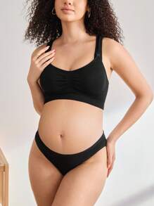 Moonlight&Mama Skin-Friendly Comfortable Solid Color Wide Strap Maternity Bras - Black - View 4
