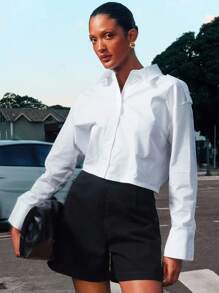 Daynim 女式休闲黑色侧扣牛仔短裤 - 黑色 - 查看 2