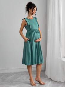 Momance Vestido informal de enfermería con cremallera y volantes de unicolor para mujeres embarazadas