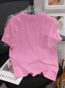 SHEIN Glitter Rhinestones Decor Plus Size Women T-Shirt - Pink - View 2