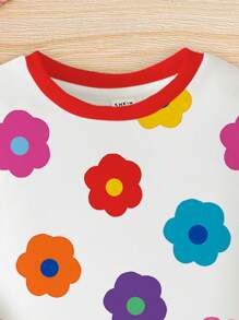 SHEIN Conjunto cómodo de pijama con estampado floral lindo para niña bebé, con top de manga larga y pantalones largos, para otoño/invierno