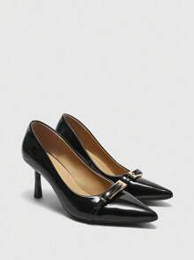 CUCCOO BIZCHIC Women's Pointed Toe Stiletto High Heel Shoes, Sexy Elegant Formal Party Outdoor Commute Black & Beige - Black - View 2