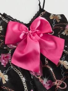 ROMWE J-Fashion Áo hai dây xích vàng phong cách Y2K dành cho nữ có thiết kế hình trái tim và nơ - màu đen - Xem 3