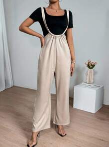 Chiquease Women's Solid Color Short Sleeve T-Shirt And Overall Pants Set - Multicolor - View 4