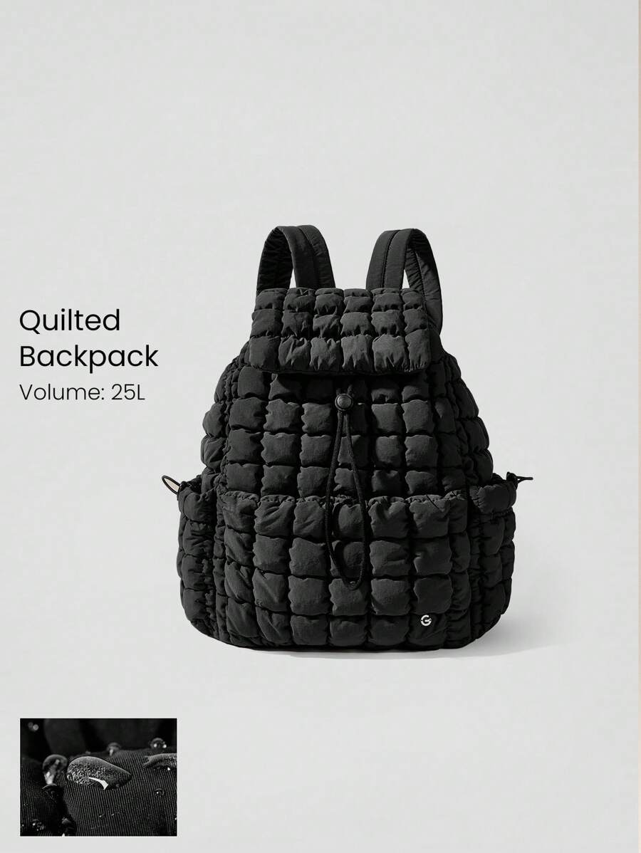 GLOWMODE 可打开翻盖闭合外部方便双面口袋绗缝日常背包袋配有可调节肩带日常休闲 - 黑色 - 查看 1