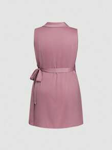 INAWLY Plus Size Women Summer Fashion Solid Color Surplice Neck Wrap Knot Side Bodycon Dress - Purple - View 2