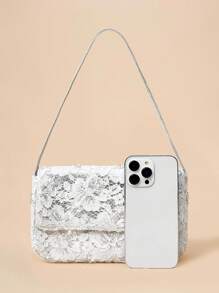 SHEIN Belle 奢华、迷人、优雅、闪亮的女士顶部提手包、女士晚宴包、适合女孩、女士、女士、大学生、适合新娘、伴娘、婚礼宾客、蜜月、派对、舞会、婚礼、俱乐部、约会、晚会、约会之夜（图案随机）、白色