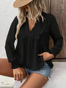 Breezaya Women's Deep V-Neck Balloon Sleeve Cutout Detail Blouse Fall Cloth For Women