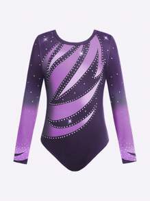 SHEIN 青少年女孩 1 件体操紧身衣，长袖可爱运动服紧身衣舞蹈服装，黑色弹力运动服 - 彩色 - 查看 3