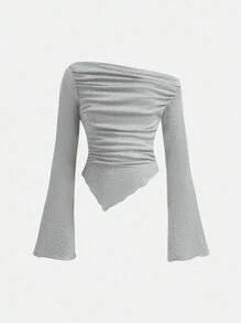 SHEIN Girlism Plain Light Grey Long-Sleeve Tee And Flared Pants Co-Ords For Tween Girls Grey Outfit Set Pants And Top Set Grey Two Piece Outfit Grey Set Outfit Grey Two Piece Set Grey Girl Outfit Fall Winter