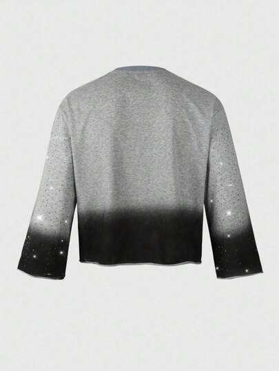 Street Life Men's Embellished Rhinestone Wash Print Long Sleeve T-Shirt, Loose & Short Style