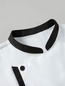 Manfinity Homme 男士撞色饰边前扣贴袋短袖工作厨师衬衫，夏季厨师夹克男士短袖厨师外套男士厨师衬衫 - 白色 - 查看 4