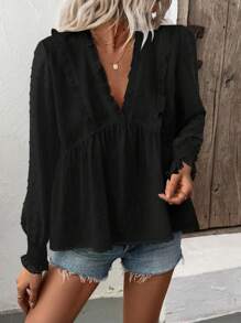 Breezaya Women's Deep V-Neck Balloon Sleeve Cutout Detail Blouse Fall Cloth For Women