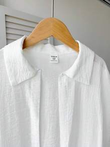 SHEIN Tween Girls Casual Solid White Loose Fitting Batwing 3/4 Sleeve Blouse - White - View 4